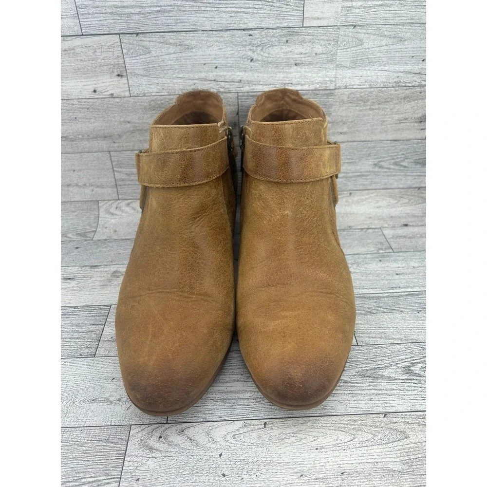 Clarks Artisan Women Tan‎ Leather Ankle Boots Buckle Strap Side Zip Size 10M